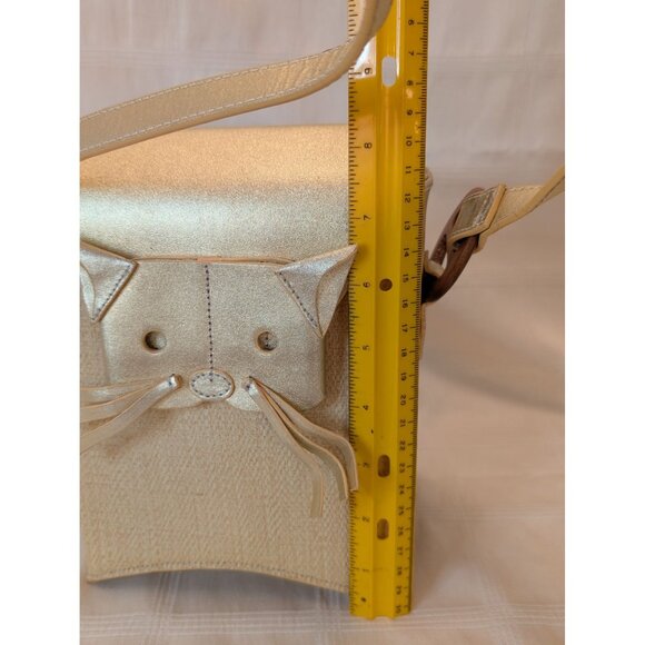 Cat Theme Gold Shoulder Bag W/ Whisker & Tail Detail Faux Leather Purse Unique - Picture 10 of 13